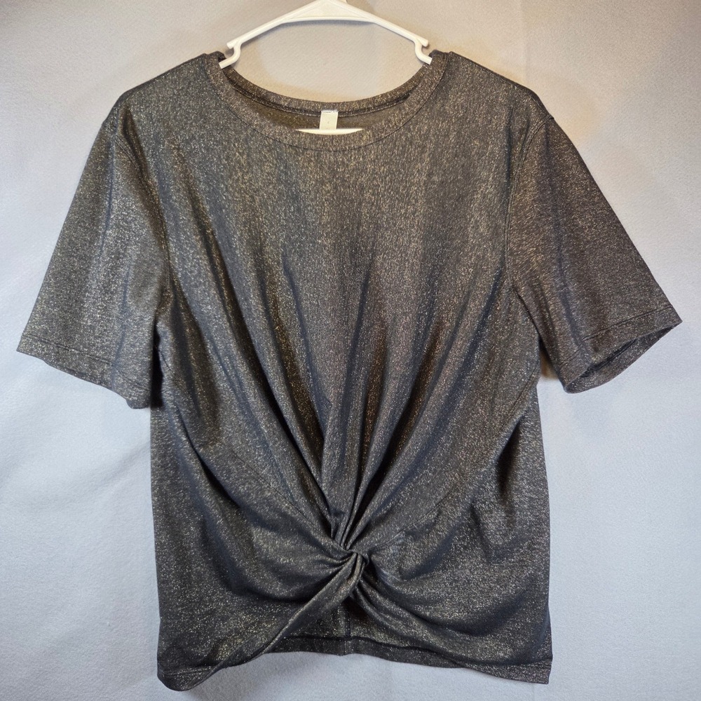 Lululemon Crescent Tee Size 6 Twist Black Gold Metallic Shimmer Short Sleeve Top